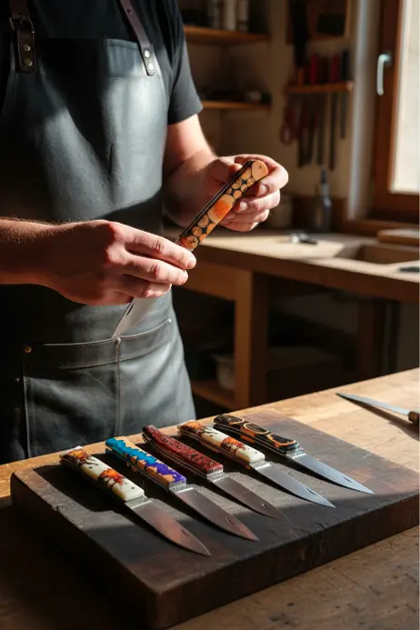 Couteaux artisanal en bois et résine époxy - 90€